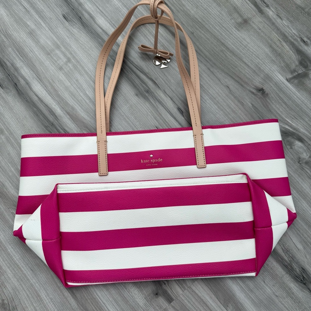 Kate Spade Pink and White Striped Tote